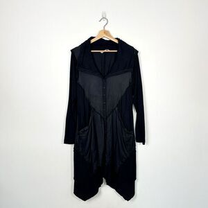 Luna Luz Black Long Sleeve Silk Cotton Blend Button Front Dress Large Lagenlook